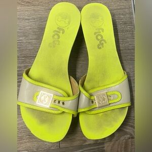 Flogg Melanie Womens Size 7.5 Black Lime Green Leather Platform Slide Sandals